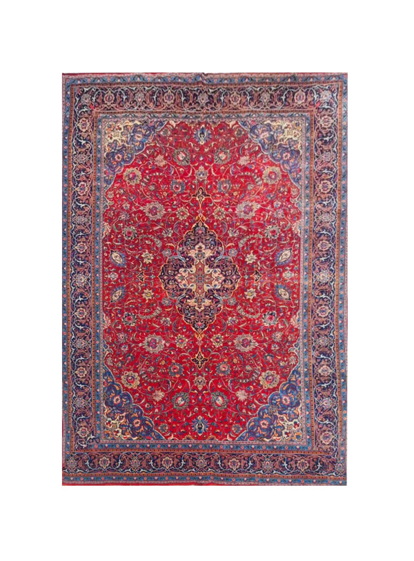 Authentic Hand Knotted Vintage Tabreez Wool Area Rug 13.10 x 9.9 Ft (1545 Ger-4)