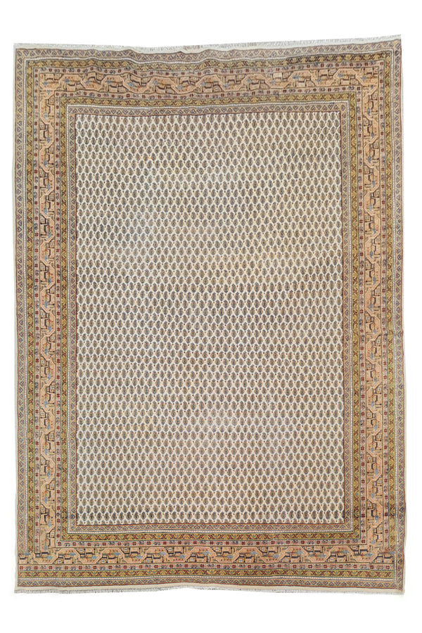 Authentic Hand Knotted Vintage Badam Gul Wool Area Rug 7.10 x 5.7 Ft (1424 Ger-4)