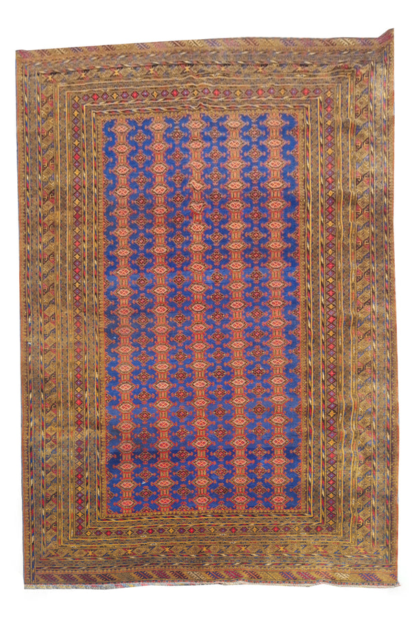 Authentic Hand Knotted Vintage Afghan Dowlatabad Moori Wool Area Rug 10 x 7 Ft (1522 Ger-4)
