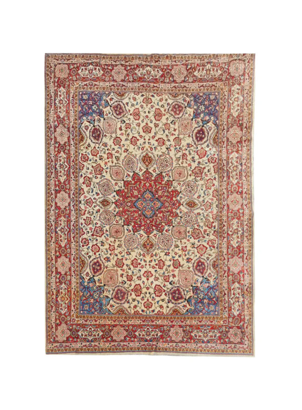 Authentic Hand Knotted Vintage Tabreez Wool Area Rug 12.8 x 8.6 Ft (1553 Ger-4)