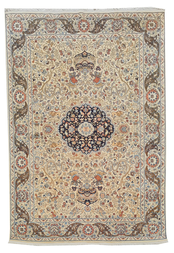 Authentic Hand Knotted Vintage Hunting Pictorial Double Knot Wool Area Rug 8.3 x 4.11 Ft (47 Ger-4)