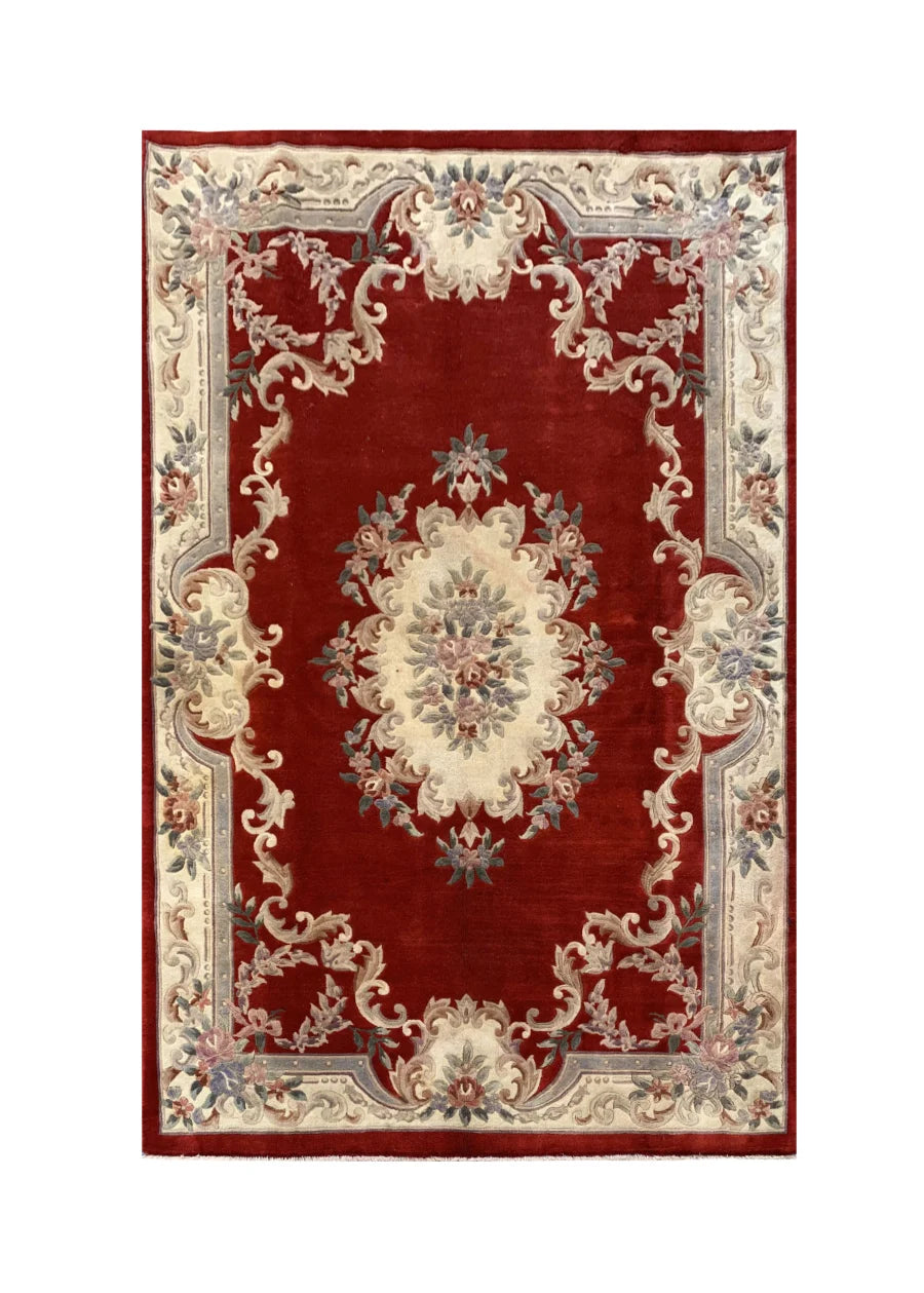 Authentic Hand Knotted Vintage Tibet Wool Area Rug 9.0 x 6.1 Ft