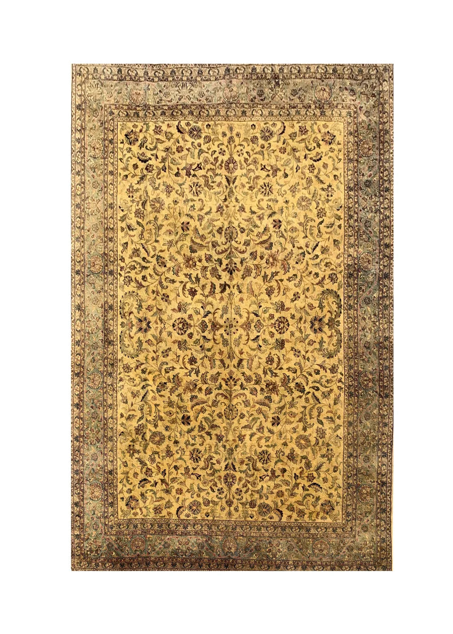 Authentic Hand Knotted Vintage Tabreez Wool Area Rug 12.11 x 9.9 Ft