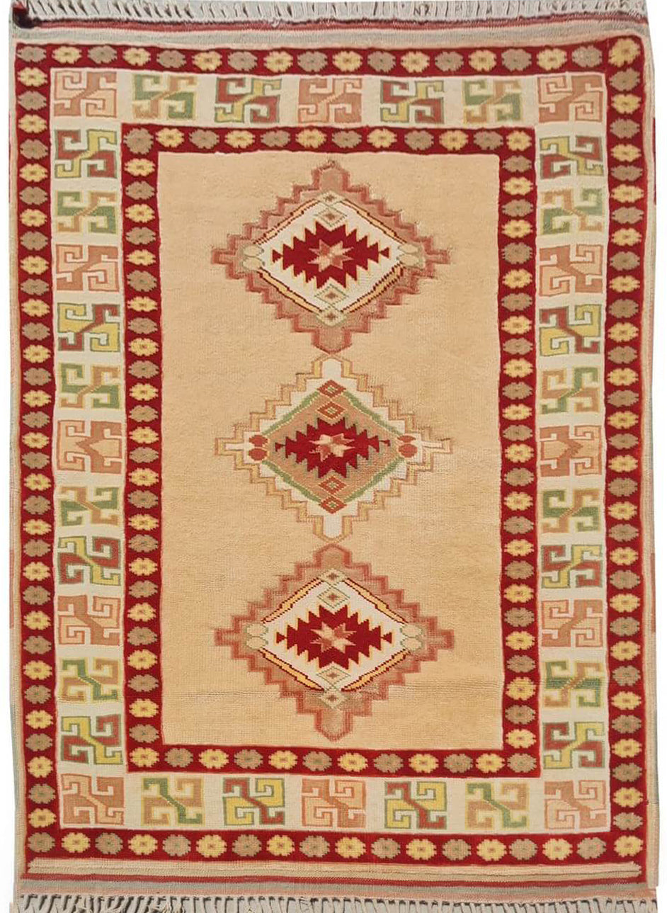 Authentic Hand Knotted Vintage Kurdi Wool Area Rug 5 x 4 Ft