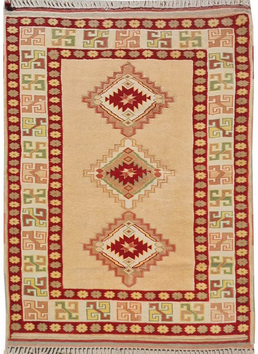 Authentic Hand Knotted Vintage Kurdi Wool Area Rug 5 x 4 Ft