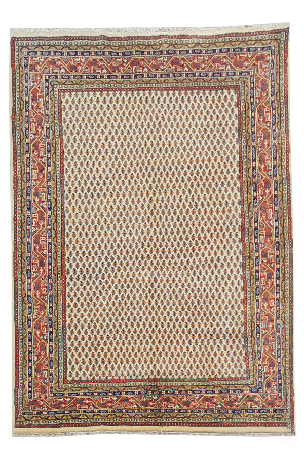 Authentic Hand Knotted Vintage Badam Gul Wool Area Rug 7.11 x 5.5 Ft (1422 Ger-4)