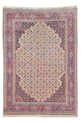 Authentic Hand Knotted Vintage Badam Gul Wool Area Rug 8.0 x 5.6 Ft (1487 Ger-4)