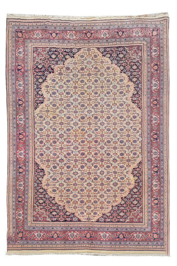 Authentic Hand Knotted Vintage Badam Gul Wool Area Rug 8.0 x 5.6 Ft (1487 Ger-4)