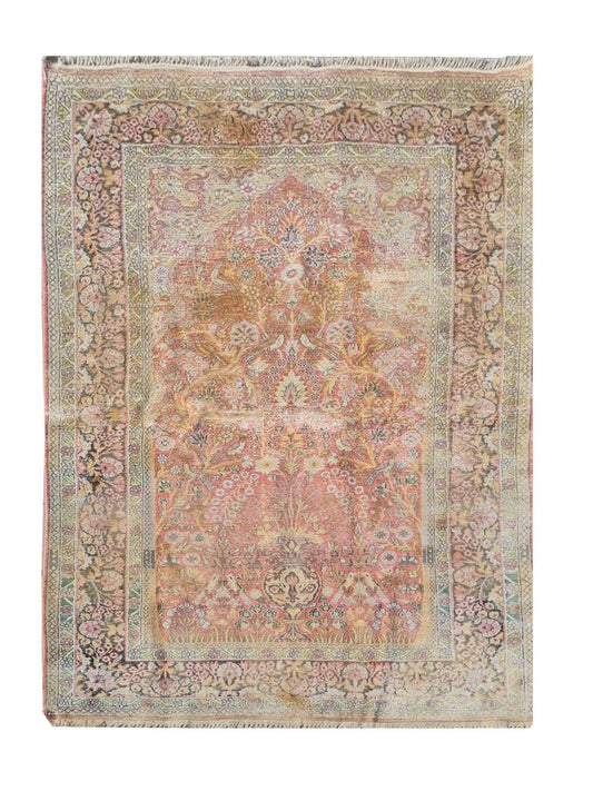 Amazing Hand Knotted Antique Traditional Tribal Kashmir Pictorial Silk Area Rug 6 x 4 Ft