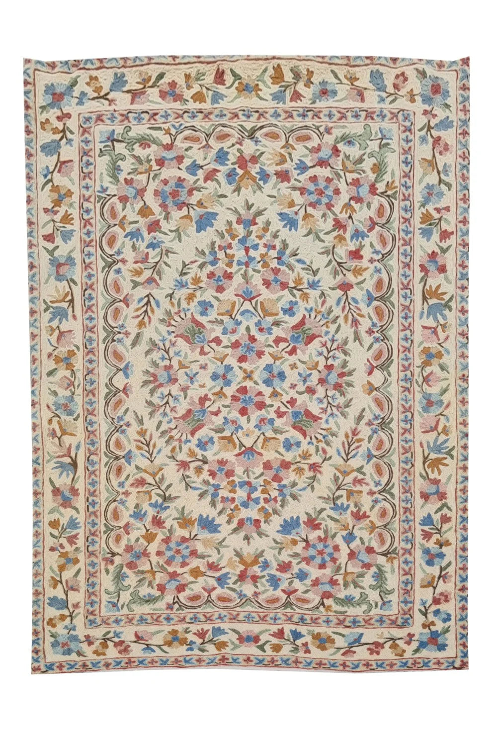 Hand Embroidered Needlework Vintage Kashmiri Textile Wall Hanging 4.10 x 2.10 Ft