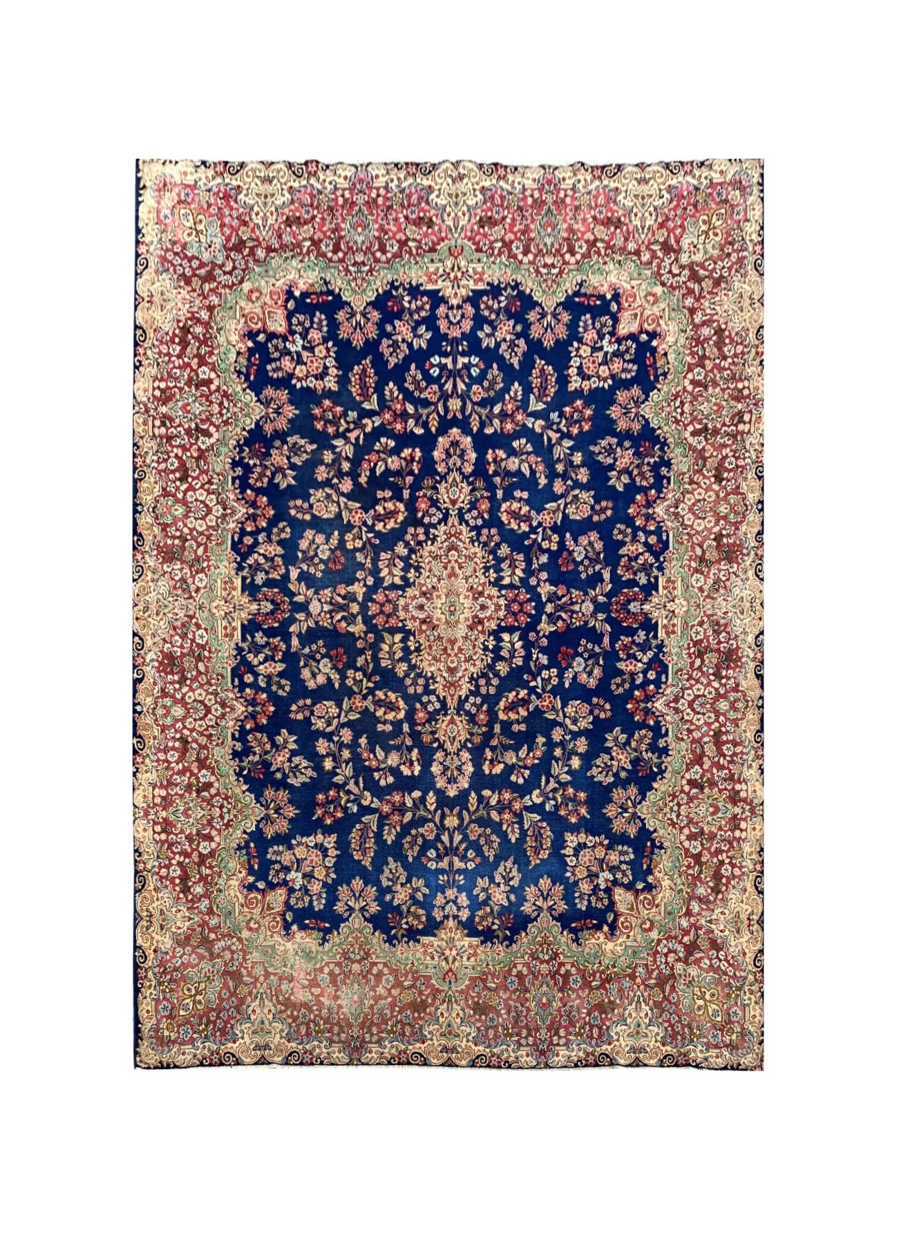 Authentic Hand Knotted Vintage Qirmoun Wool Area Rug 11.3 x 8.8 Ft