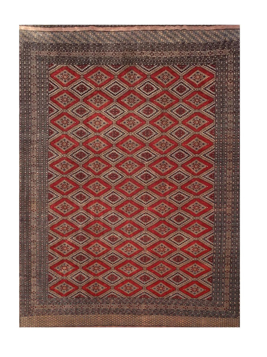 Amazing Hand Knotted Vintage Pakistani Bokhara Jhaldar Wool Area Rug 11.2 x 8.6 Ft