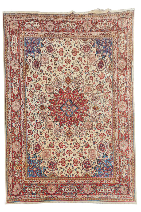 Authentic Hand Knotted Vintage Tabreez Wool Area Rug 12.8 x 8.6 Ft (1553 Ger-4)