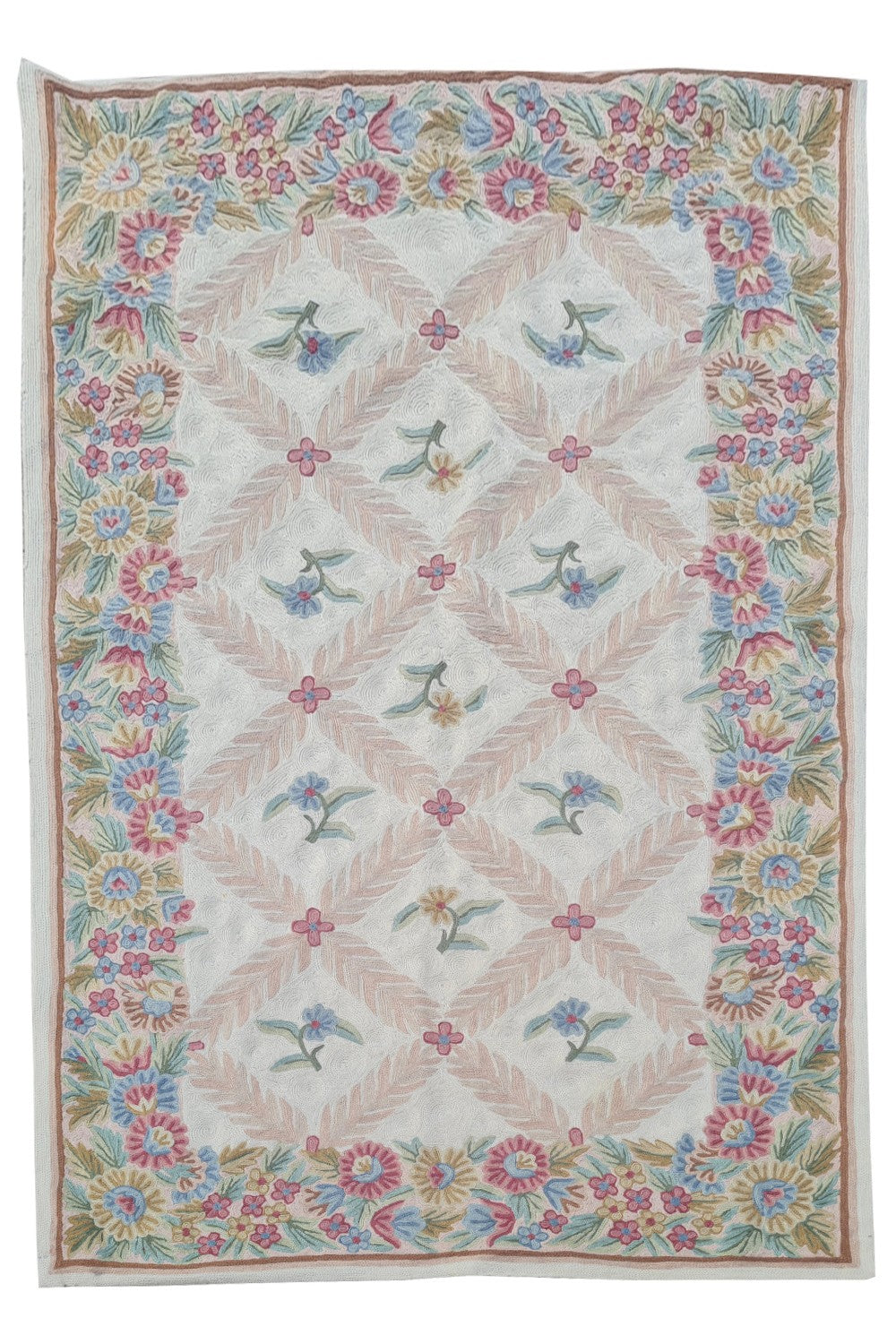 Hand Embroidered Needlework Vintage Kashmiri Textile Wall Hanging 5 x 3 Ft