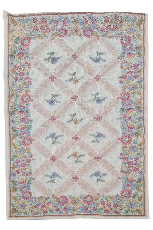 Hand Embroidered Needlework Vintage Kashmiri Textile Wall Hanging 5 x 3 Ft