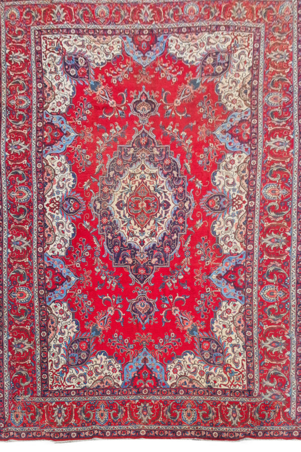 Authentic Hand Knotted Vintage Tabreez Wool Area Rug 14.1 x 9.4 Ft (1544 Ger-4)