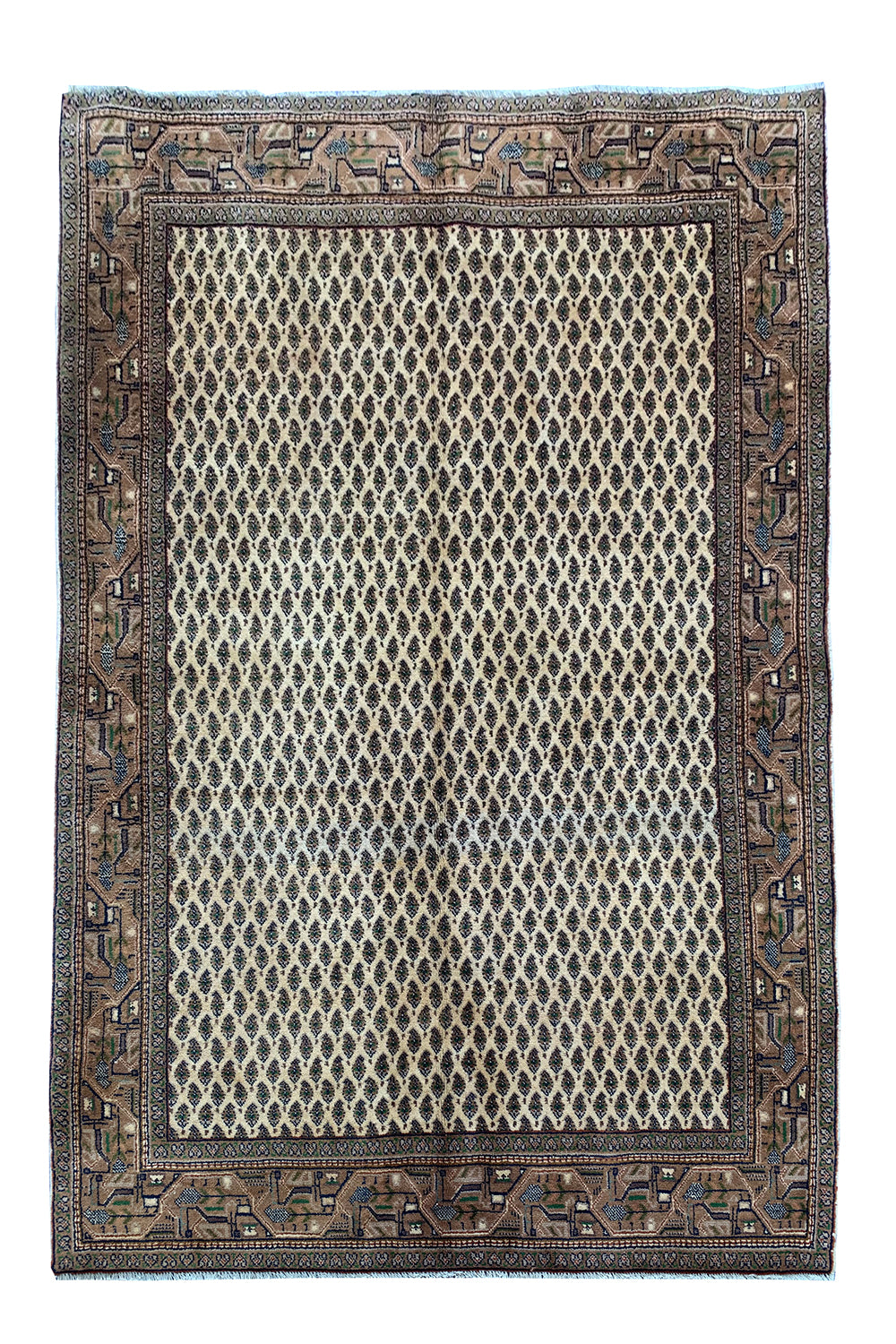 AUTHENTIC HAND KNOTTED VINTAGE BADAM GUL WOOL AREA RUG 5.10 X 4.1 FT (466 GER)