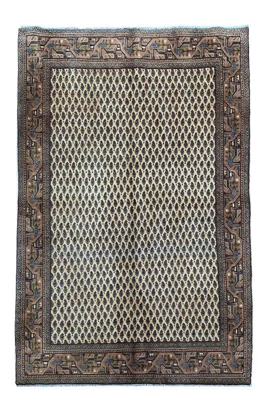 AUTHENTIC HAND KNOTTED VINTAGE BADAM GUL WOOL AREA RUG 5.10 X 4.1 FT (466 GER)