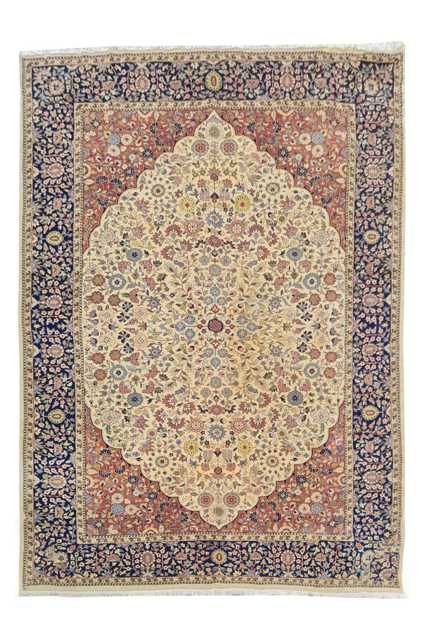 Authentic Hand Knotted Vintage Tabreez Wool Area Rug 9.8 x 6.5 Ft (1484 Ger-4)