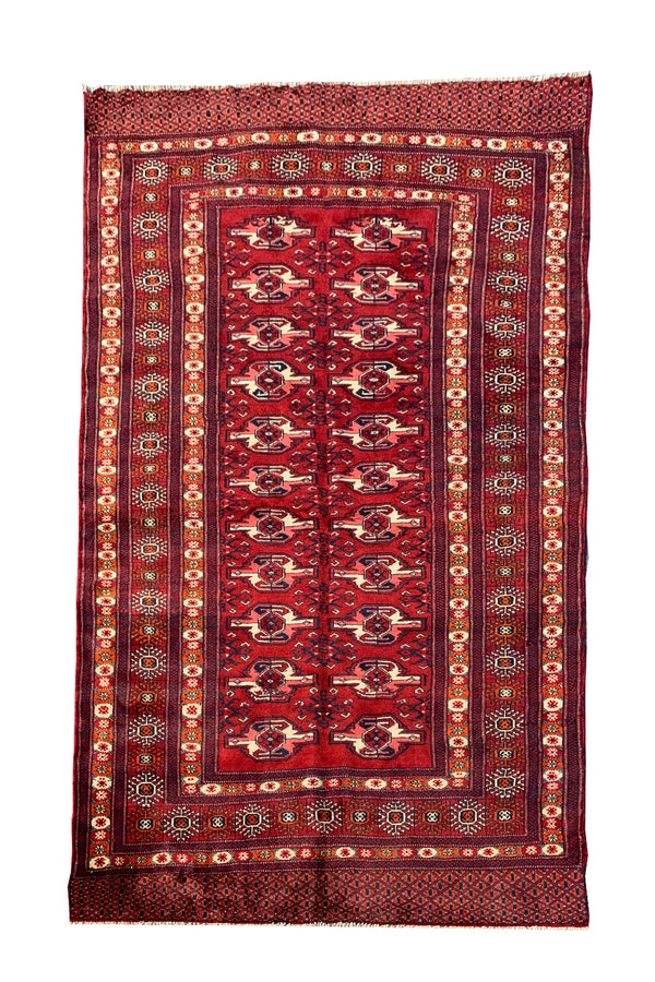 AUTHENTIC HAND KNOTTED VINTAGE PAKISTANI BOKHARA JHALDAR WOOL AREA RUG 6.2 X 4.1 FT (650 GER)