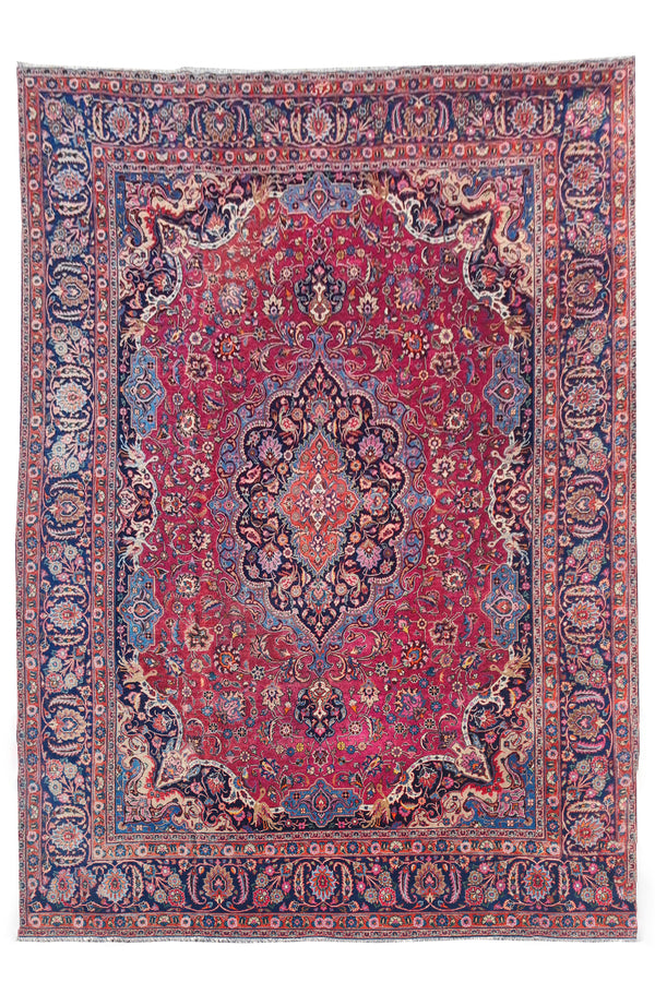 Authentic Hand Knotted Vintage Qashoun Wool Area Rug 13.2 x 10.1 Ft (1513 Ger-4)