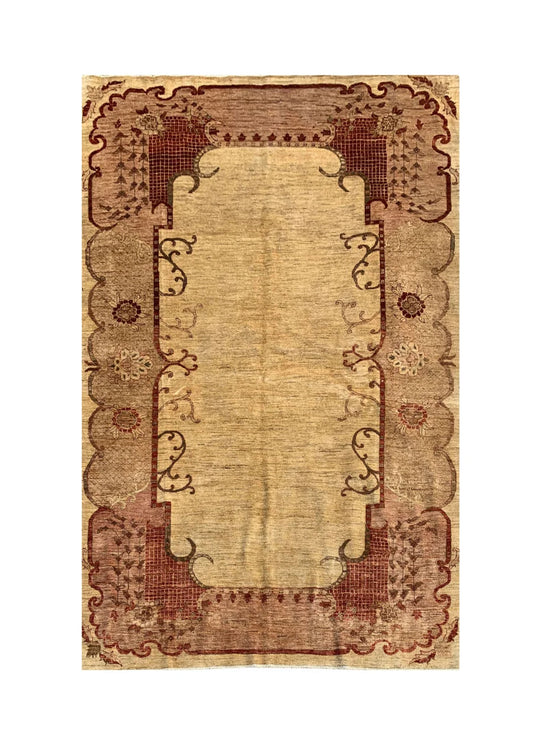 Authentic Hand Knotted Vintage Afghan Chobi Wool Area Rug 9.0 x 7.1 Ft