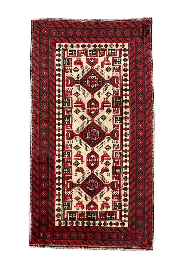 AUTHENTIC HAND KNOTTED VINTAGE ZAIDAN BALOUCH PICTORIAL WOOL AREA RUG 6.4 X 3.1 FT (585 GER)