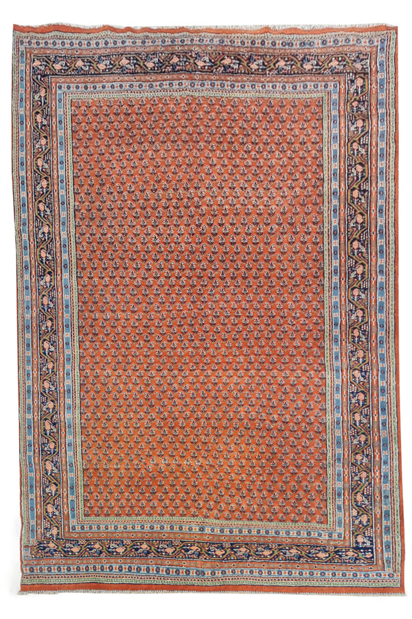 Authentic Hand Knotted Vintage Badam Gul Mir Wool Area Rug 7.10 x 6.0 Ft (1450 Ger-4)
