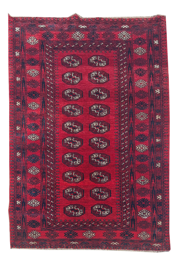 Authentic Hand Knotted Vintage Turkmen Moori Wool Area Rug 6.3 x 3.3 Ft (910 Ger-4)