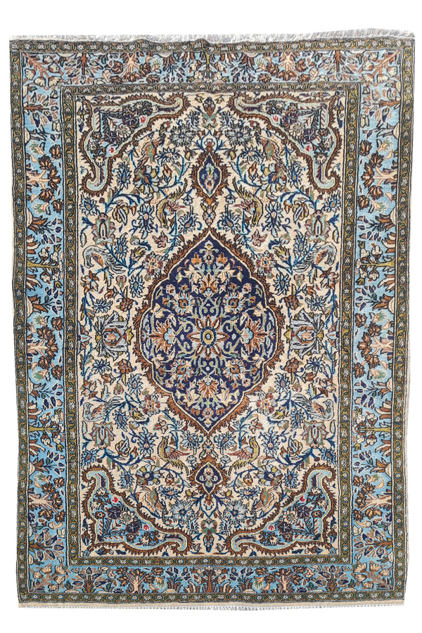 Authentic Hand Knotted Vintage Pashmin Koum Wool Area Rug 5.2 x 3.4 Ft (1774 Ger-4)