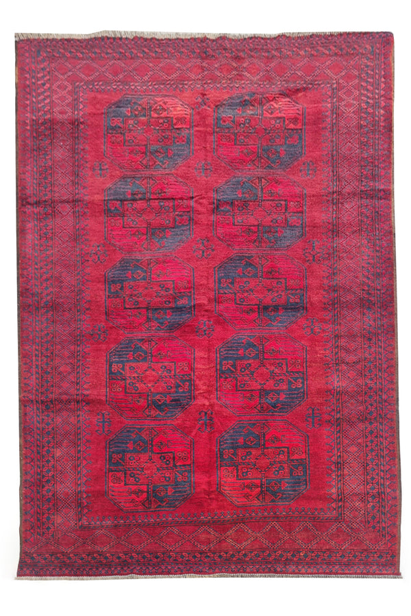 Authentic Hand Knotted Antique Afghan Turkmen Felpah Wool Area Rug 7.7 x 5.7 Ft (1400 Ger-4)