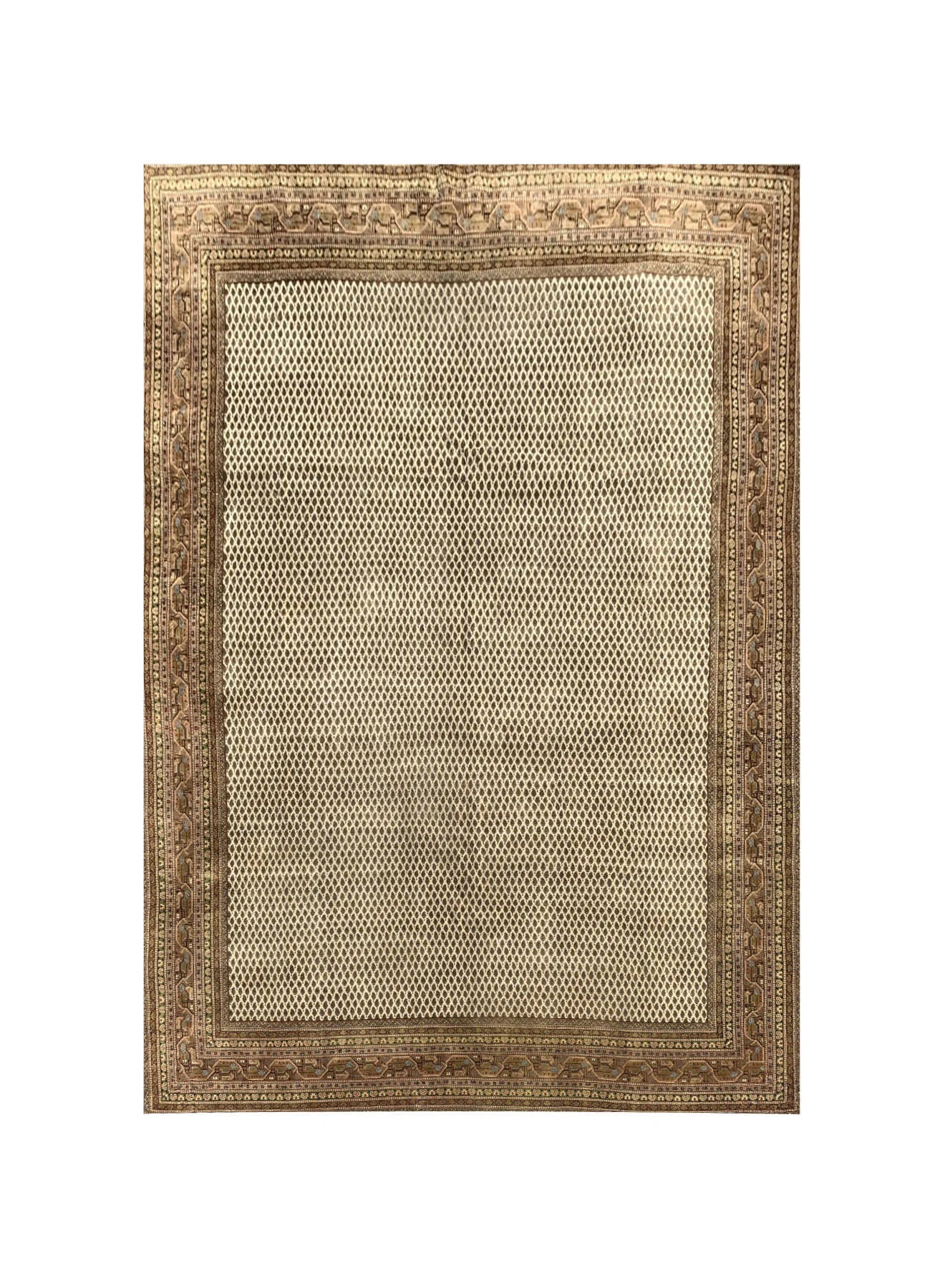 Amazing Hand Knotted Vintage Badam Gul Wool Area Rug 12.11 x 9.7 Ft