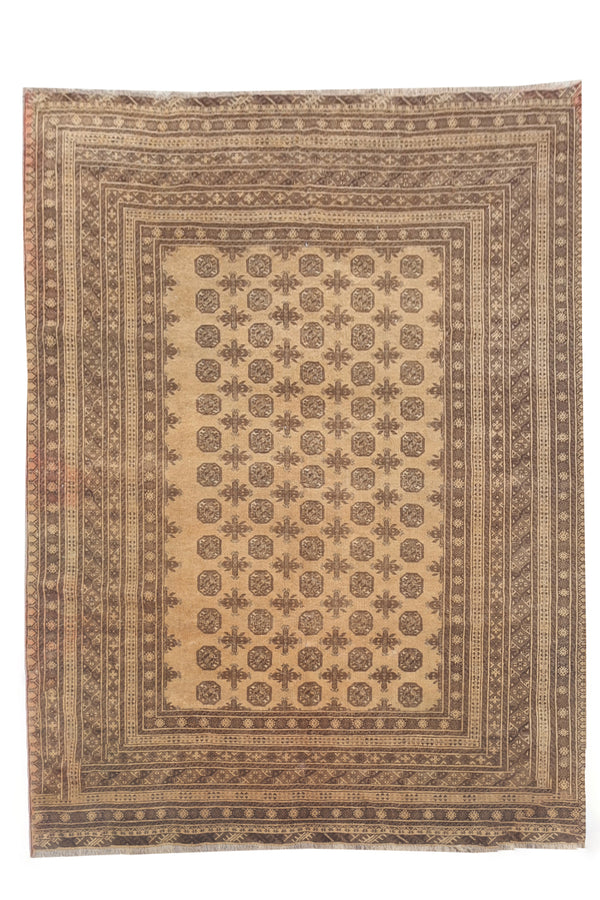 Authentic Hand Knotted Vintage Afghan Turkmen Moori Wool Area Rug 8.11 x 6.8 Ft (2787 SU)