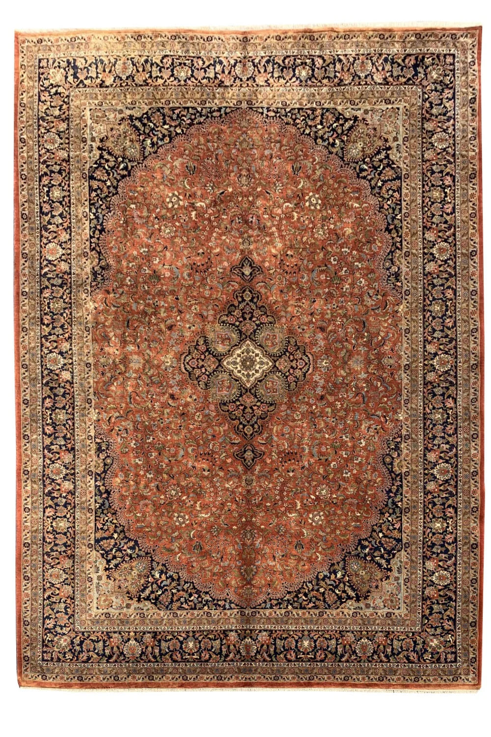 Amazing Hand Knotted Vintage Qashoun Wool Area Rug 11.9 x 8.2 Ft