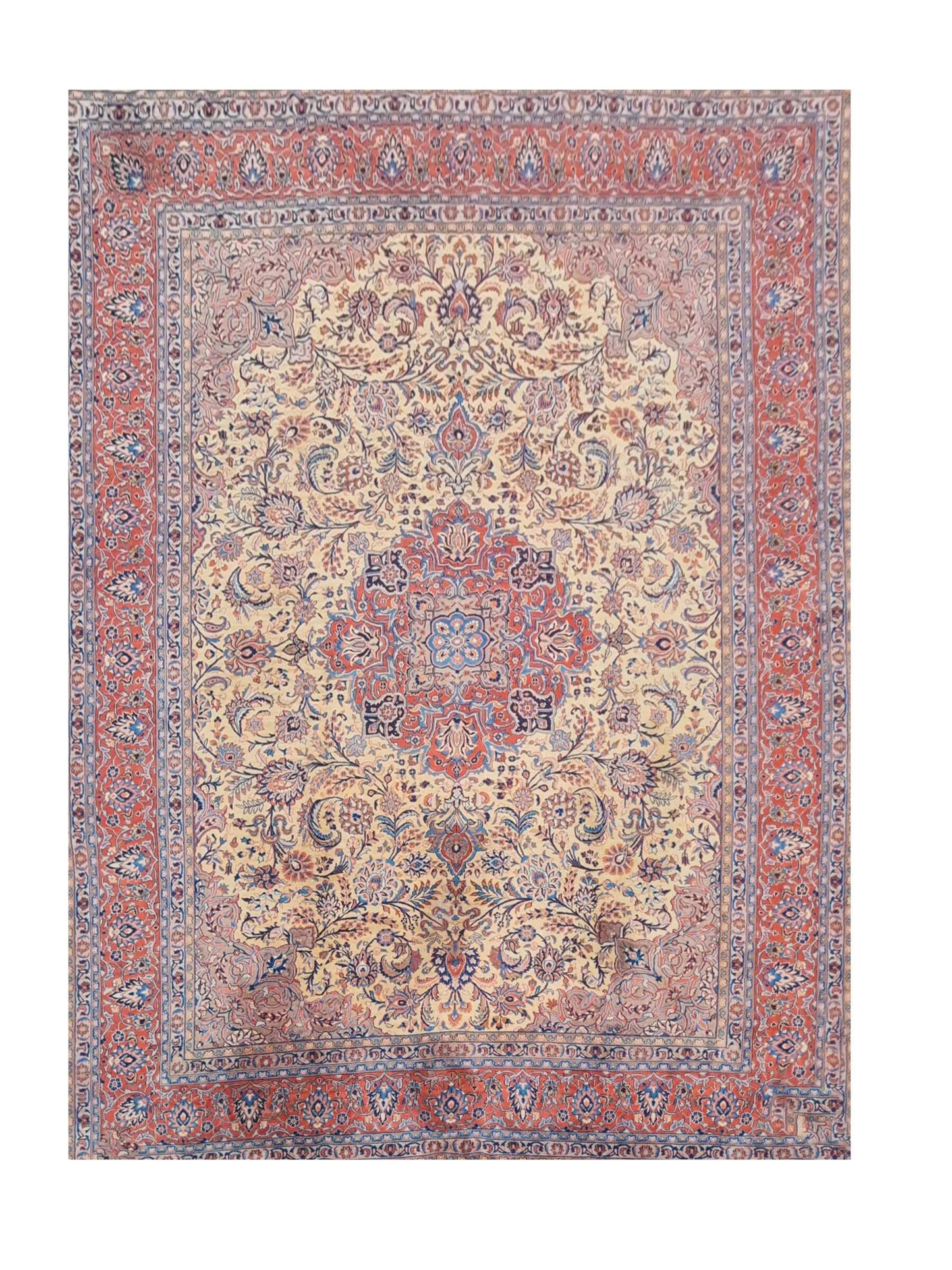 Amazing Hand Knotted Vintage Pashmin Koum Wool Area Rug 12.10 x 9.6 Ft