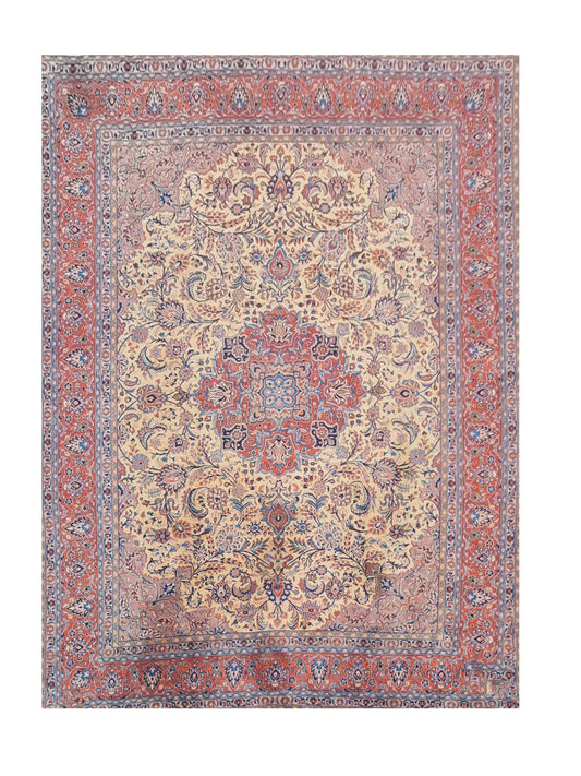 Amazing Hand Knotted Vintage Pashmin Koum Wool Area Rug 12.10 x 9.6 Ft