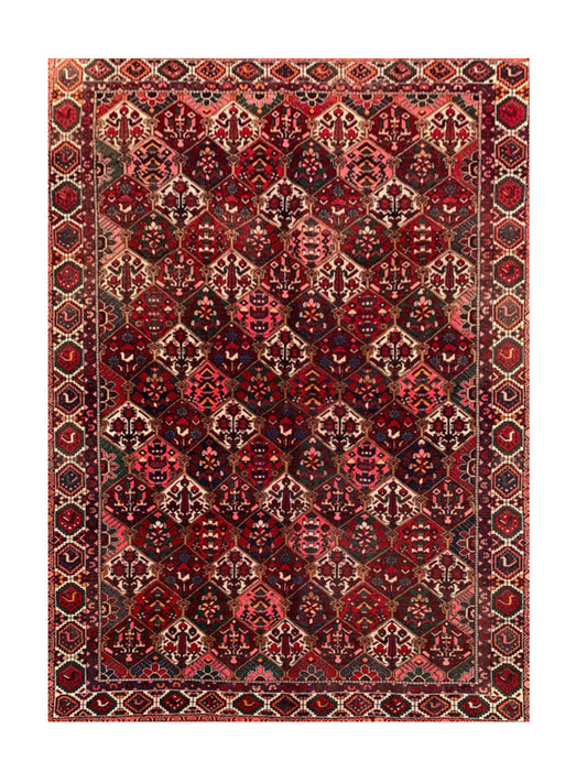 Amazing Hand Knotted Vintage Baghtiyaar Wool Area Rug 9.4 x 6.9 Ft