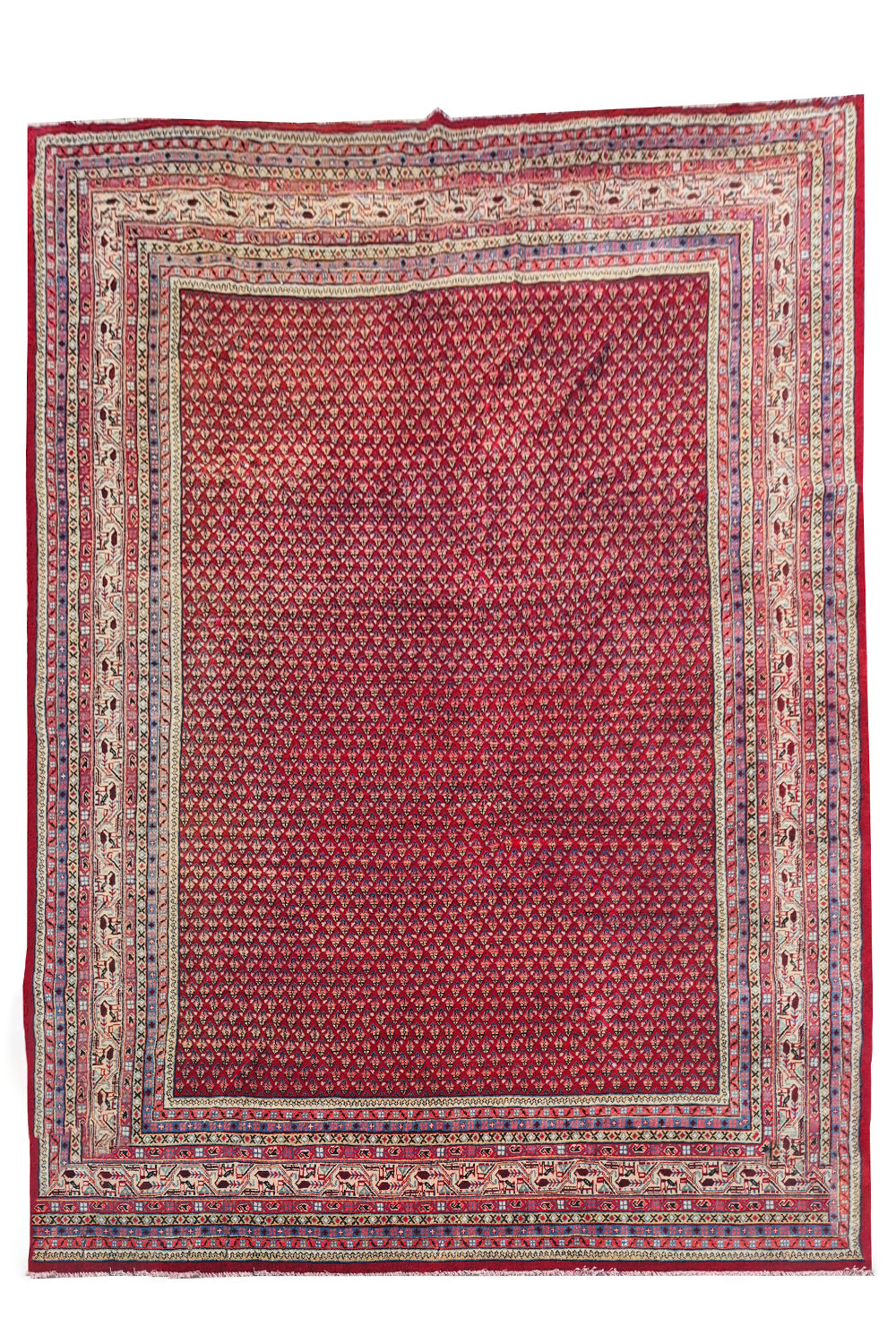 Authentic Hand Knotted Vintage Badam Gul Wool Area Rug 11 x 9 Ft (1509 Ger-4)