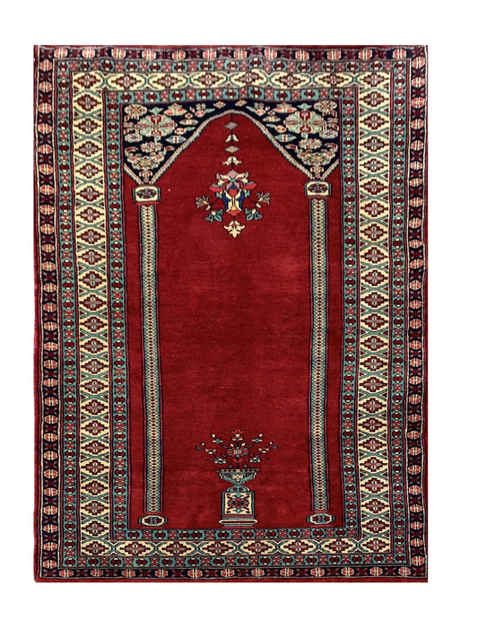 Amazing Hand Knotted Vintage Afghan Balouch Prayer Wool Area Rug 5.0 x 3.1 Ft