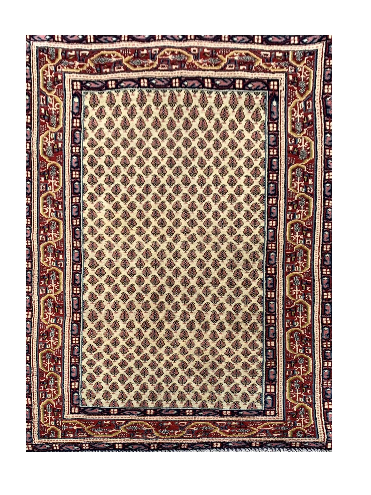 Amazing Hand Knotted Vintage Badam Gul Wool Area Rug 4.10 x 2.11 Ft