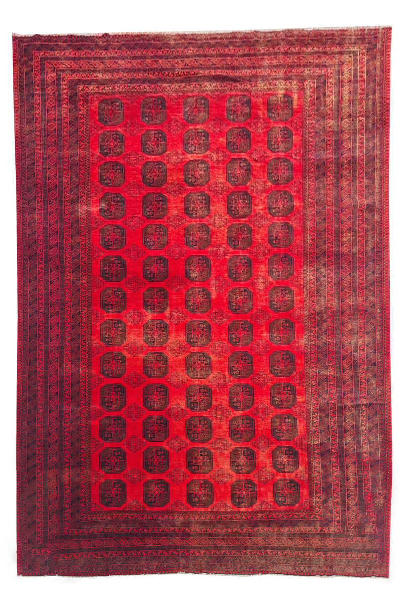 Authentic Hand Knotted Vintage Afghan Turkmen Felpah Wool Area Rug 11.7 x 8.3 Ft (1496 Ger-4)
