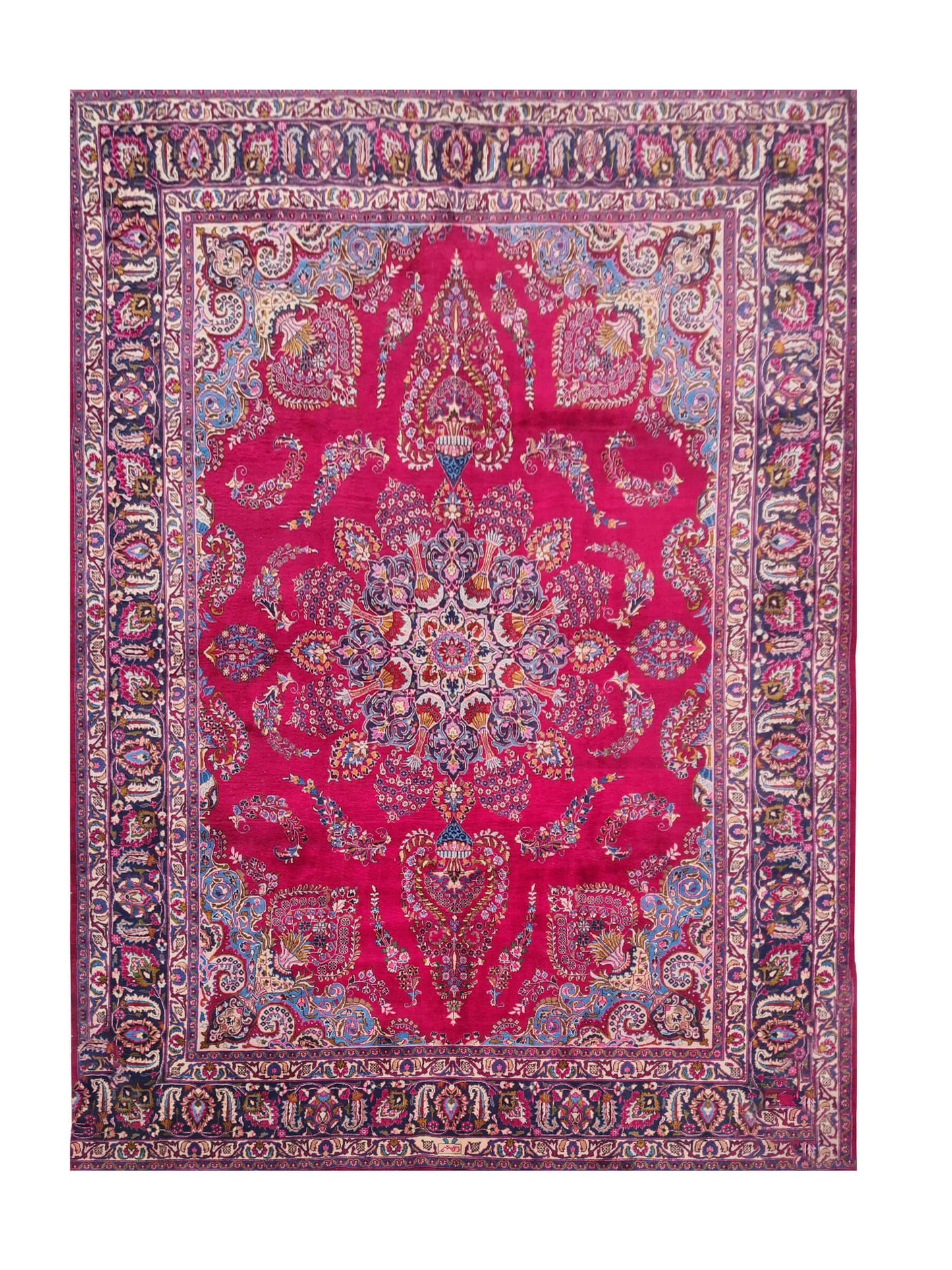 Amazing Hand Knotted Vintage Mashoud Wool Area Rug 12.10 x 9.10 Ft