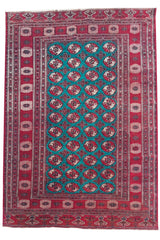 Amazing Hand Knotted Vintage Afghan Turkmen Sara Wool Area Rug 11.11 x 8.5 Ft