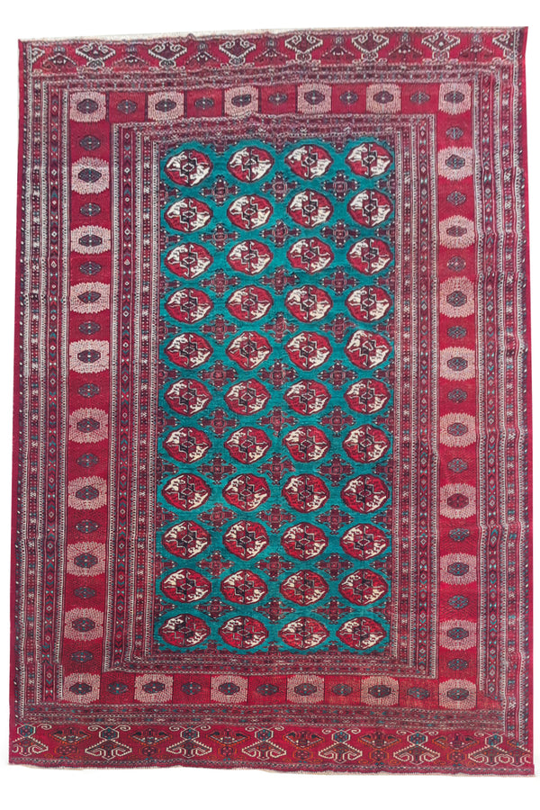 Amazing Hand Knotted Vintage Afghan Turkmen Sara Wool Area Rug 11.11 x 8.5 Ft