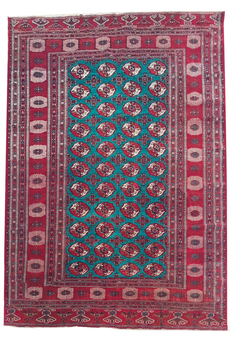 Amazing Hand Knotted Vintage Afghan Turkmen Sara Wool Area Rug 11.11 x 8.5 Ft