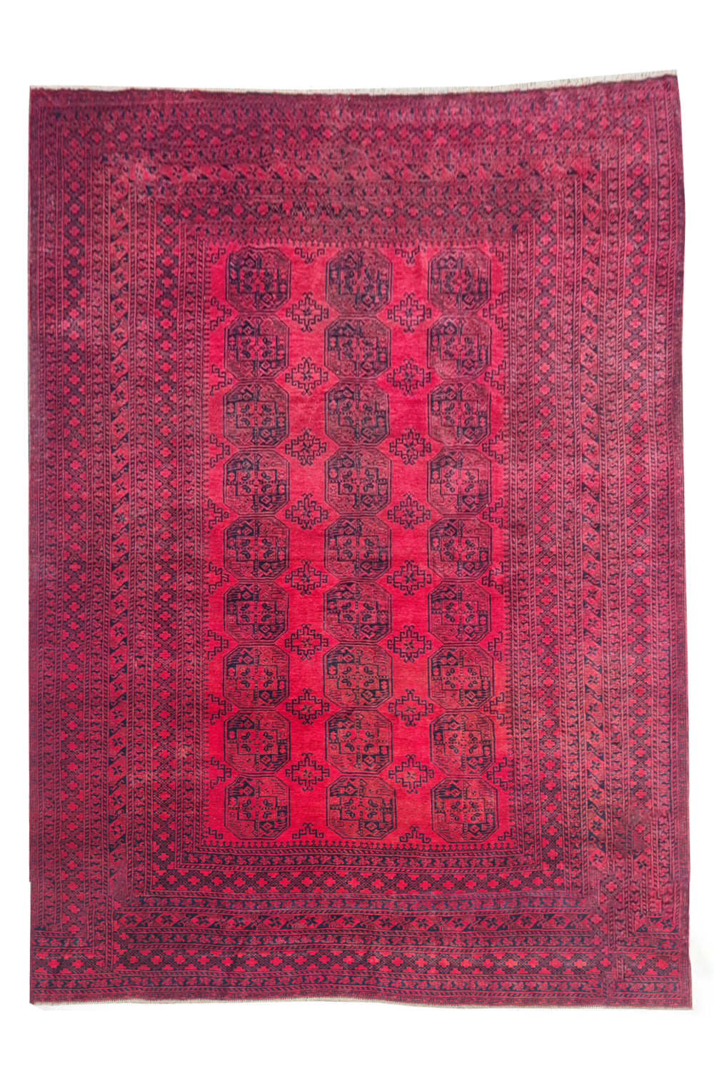 Authentic Hand Knotted Antique Afghan Turkmen Felpah Wool Area Rug 14.1 x 10.5 Ft (1531 Ger-4)