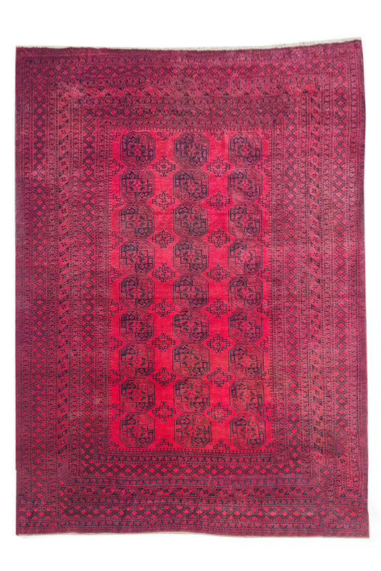 Authentic Hand Knotted Antique Afghan Turkmen Felpah Wool Area Rug 14.1 x 10.5 Ft (1531 Ger-4)