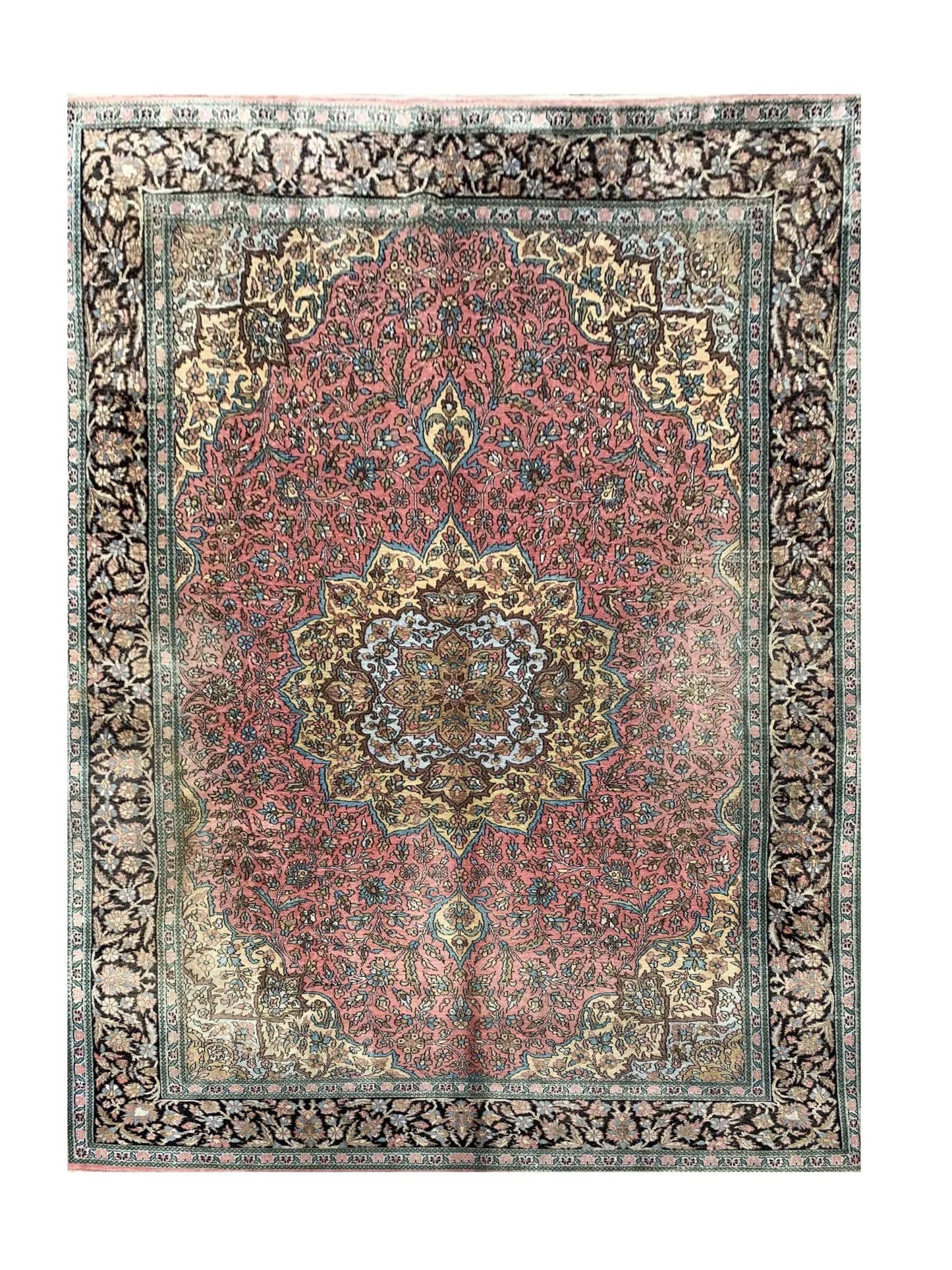 Amazing Hand Knotted Vintage Kashmir pictorial Wool Area Rug 9.4 x 5.9 Ft