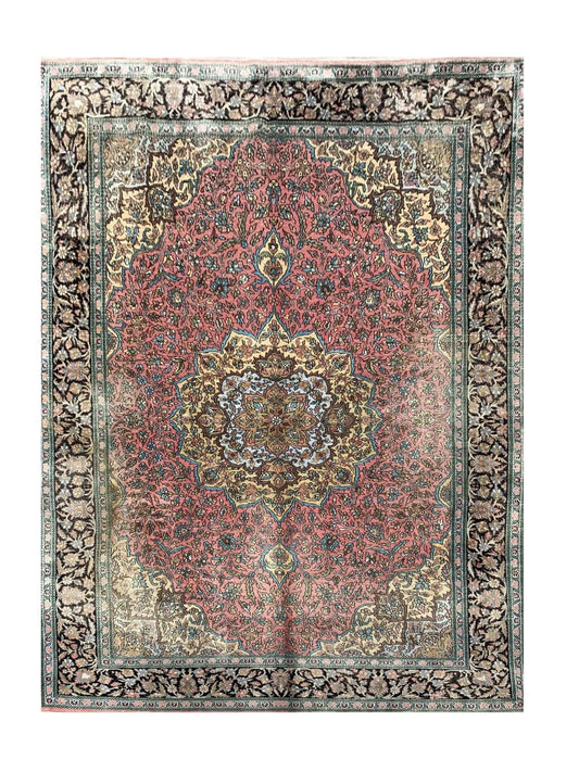Amazing Hand Knotted Vintage Kashmir pictorial Wool Area Rug 9.4 x 5.9 Ft