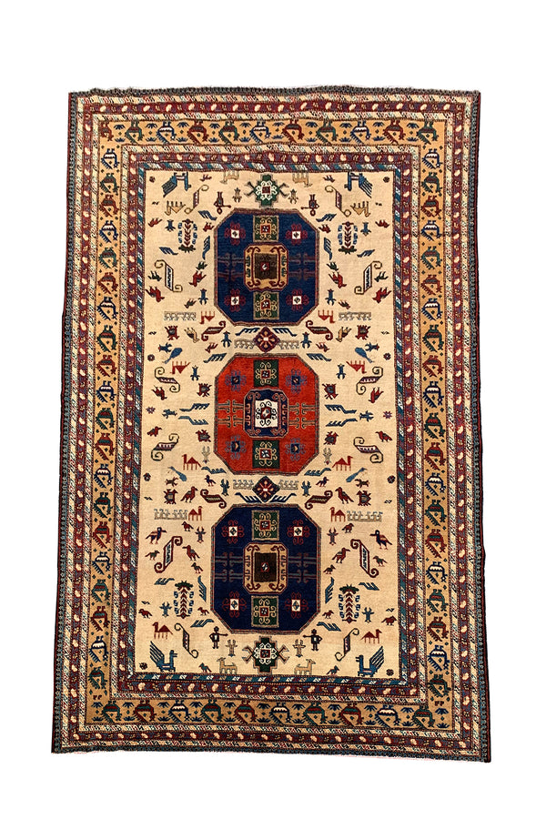 DISTRESSED HAND KNOTTED VINTAGE PICTORIAL SHRZ WOOL AREA RUG 10.9 X 7.6 FT (462 GER)